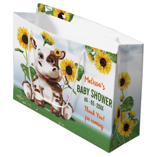 Brown Jersey Cow Baby Girl Shower Large Gift Bag