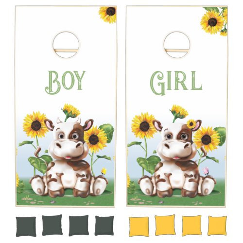 Brown Jersey Cow Baby Shower Cornhole Set