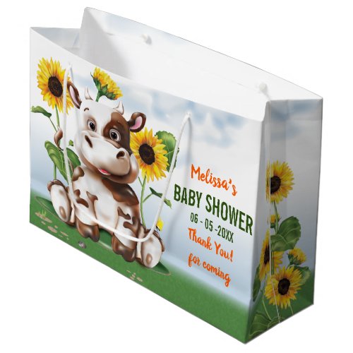 Brown Jersey Cow Baby Shower Large Gift Bag