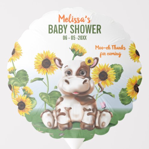 Brown Jersey Cow Sunflower Baby Shower Balloon