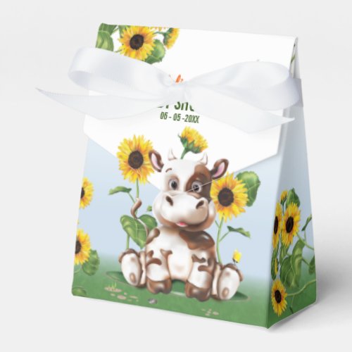 Brown Jersey Cow Sunflower Baby Shower Favor Boxes