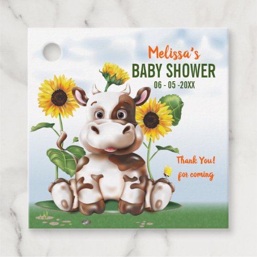 Brown Jersey Cow Sunflower Baby Shower  Favor Tags