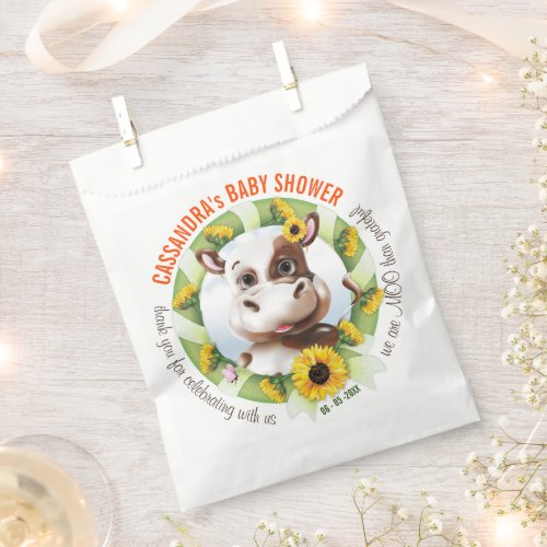 Brown Jersey Cow Sunflower Girl Baby Shower Favor Bag