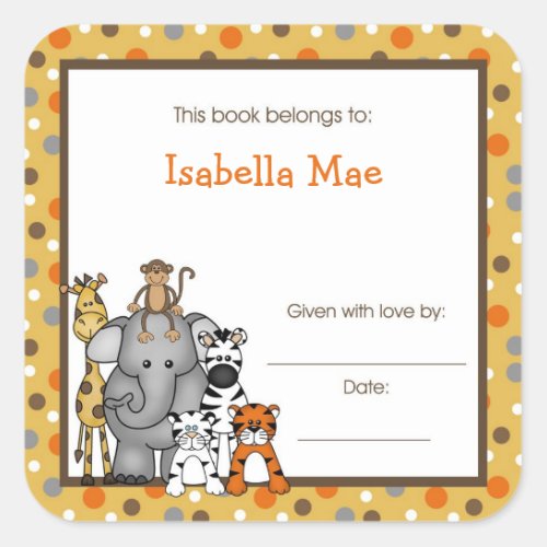 Brown Jungle Animals Book Plate bookplate label