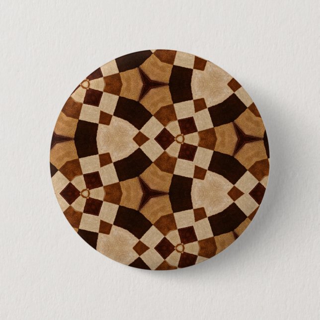 Brown Kaleidoscope Geometric Shapes Patterns Button (Front)