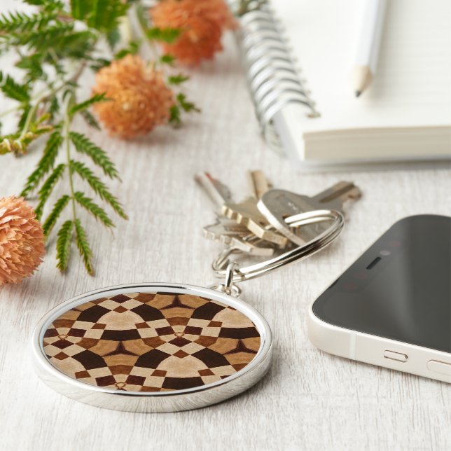 Brown Kaleidoscope Geometric Shapes Patterns Keychain (Side)