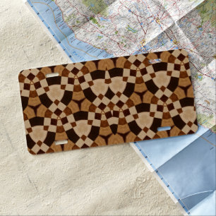 Brown Kaleidoscope Geometric Shapes Patterns License Plate