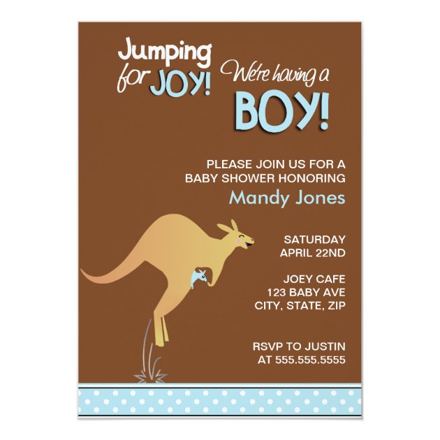 Brown Kangaroo Jumping For Joy Boy Baby Shower Invitation