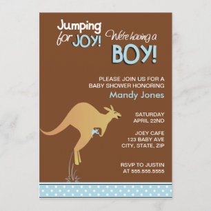 Brown Kangaroo Jumping for Joy Boy baby shower Invitation