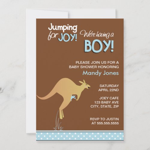 Brown Kangaroo Jumping for Joy Boy baby shower Invitation