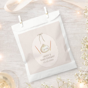 Brown Kawaii Boy Bow Asian Dumpling Baby Shower Favor Bag