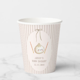 Brown Kawaii Boy Bow Asian Dumpling Baby Shower Paper Cups