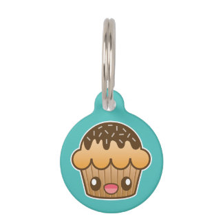 Brown Kawaii Cupcake With Custom Info Pet Name Tag