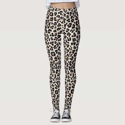 Brown Khaki Leopard Print Leggings &amp; Yoga Pants