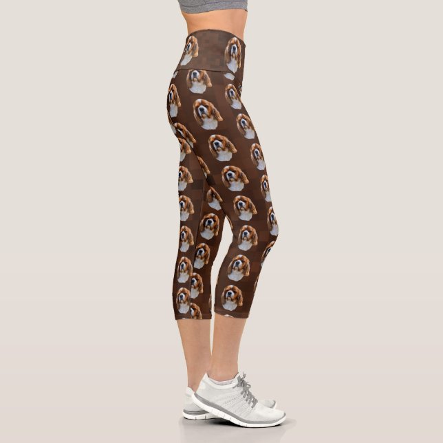 Brown King Charles Cavalier Spaniel, Capri Leggings (Right)