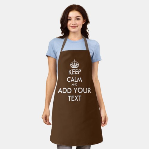 Brown kitchen apron with custom keep calm text