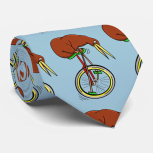 Brown Kiwi Riding On A Unicycle Neck Tie