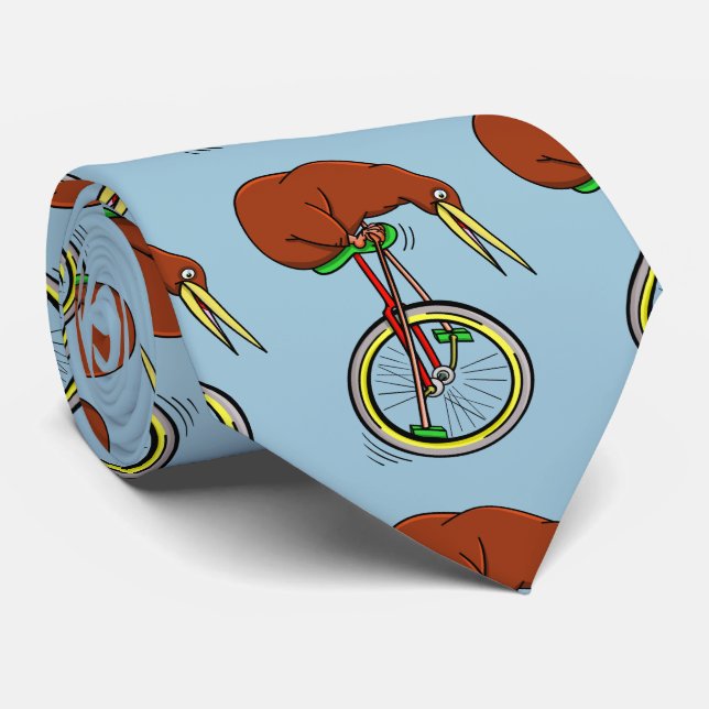 Brown Kiwi Riding On A Unicycle Neck Tie (Rolled)