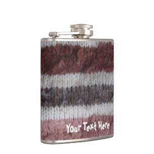 brown knitted stripes vintage style fun design hip flask