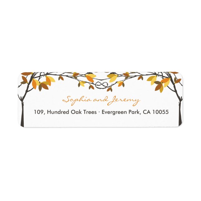Brown Knotted Love Trees Autumn Wedding Address Label (Front)