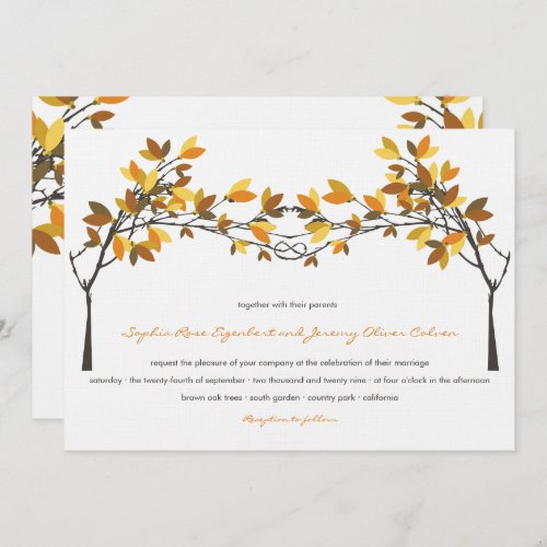 Brown Knotted Love Trees Fall Autumn Wedding Invitation
