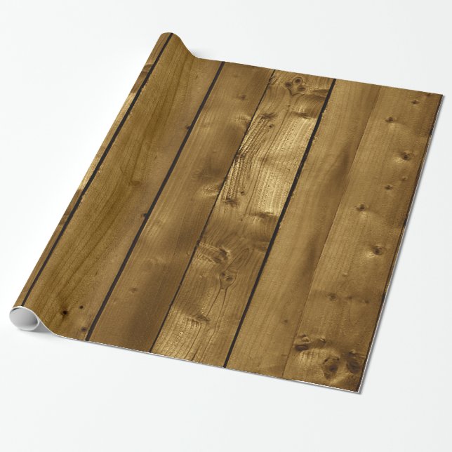 Brown Knotty Wood Planks Wrapping Paper (Unrolled)