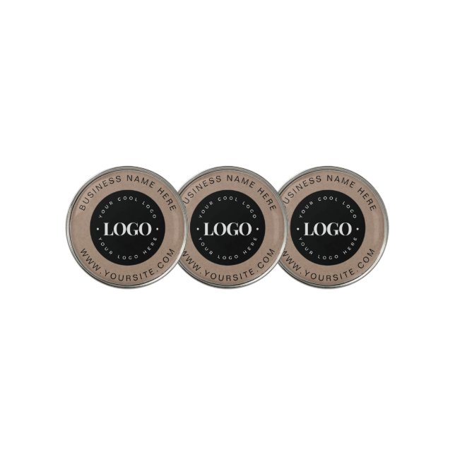 Brown Kraft Custom Logo & Text Business Branded Golf Ball Marker (3 Up)