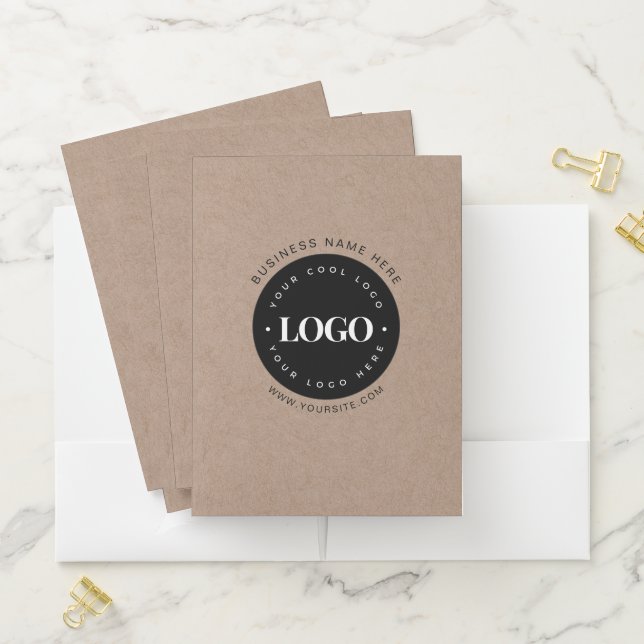 Brown Kraft Custom Logo & Text Business Branded Pocket Folder (In Situ)