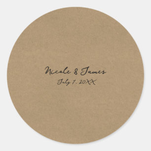 Brown Kraft Minimal Modern Wedding Classic Round Sticker