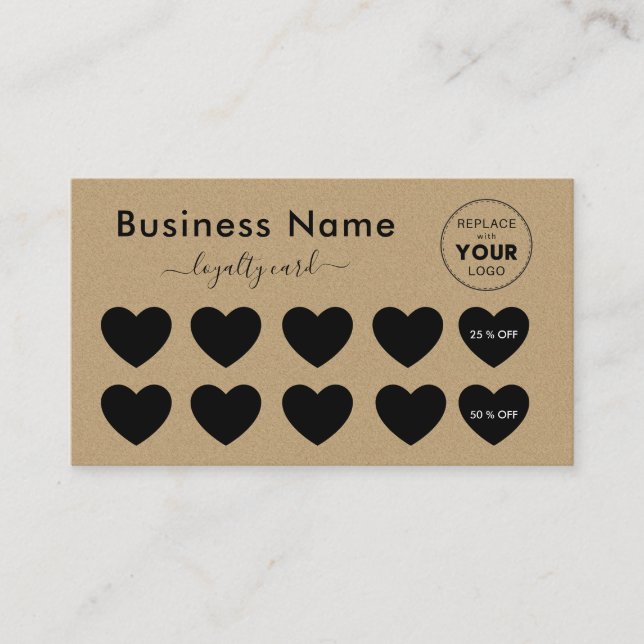 Brown Kraft Paper Add Your Logo Discount Minimal Loyalty Card (Front)