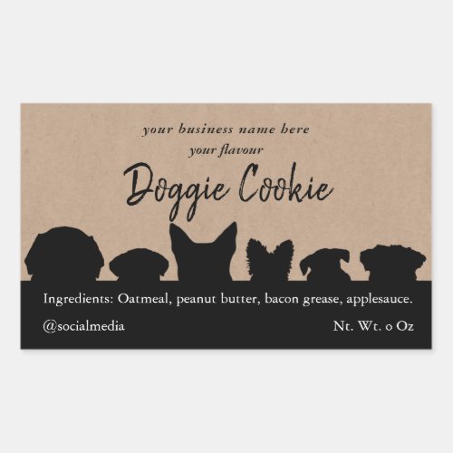 brown kraft paper dog silhouettes doggie cookie rectangular sticker