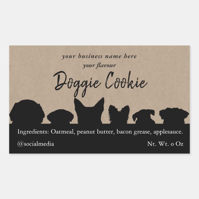 brown kraft paper, dog silhouettes doggie cookie rectangular sticker (Front)