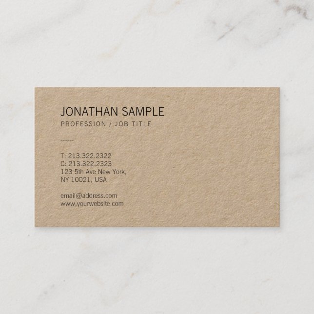 Brown Kraft Paper Elegant Modern Design Luxury Business Card (Front)