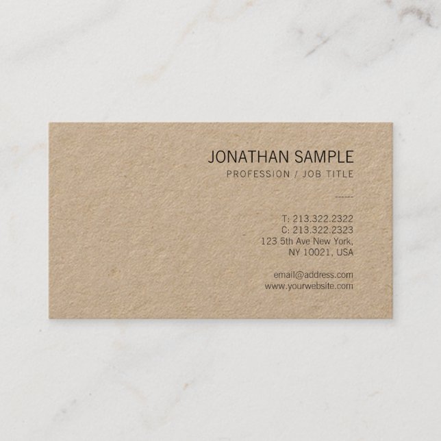 Brown Kraft Paper Elegant Modern Plain Luxury Business Card (Front)
