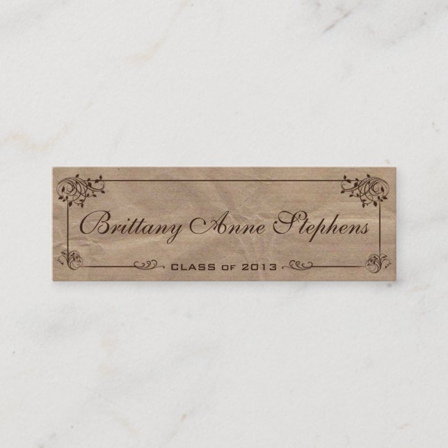 Brown Kraft Paper Graduation Name Card Insert (Front)