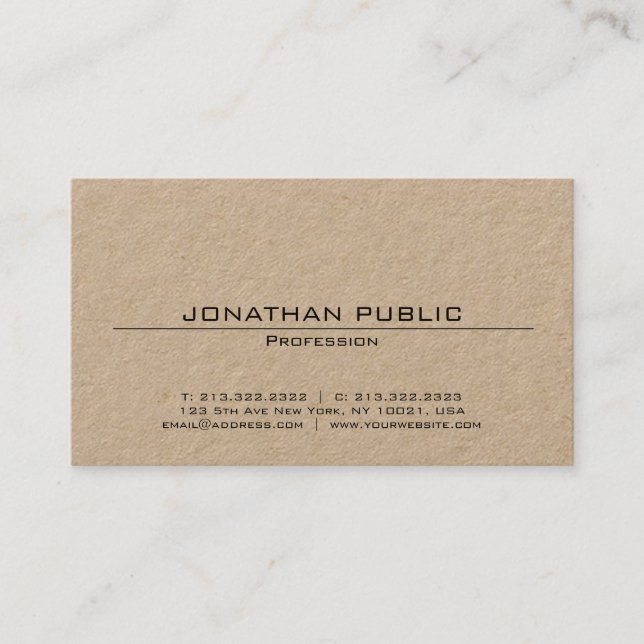 Brown Kraft Paper Minimalist Elegant Professional Business Card (Front)