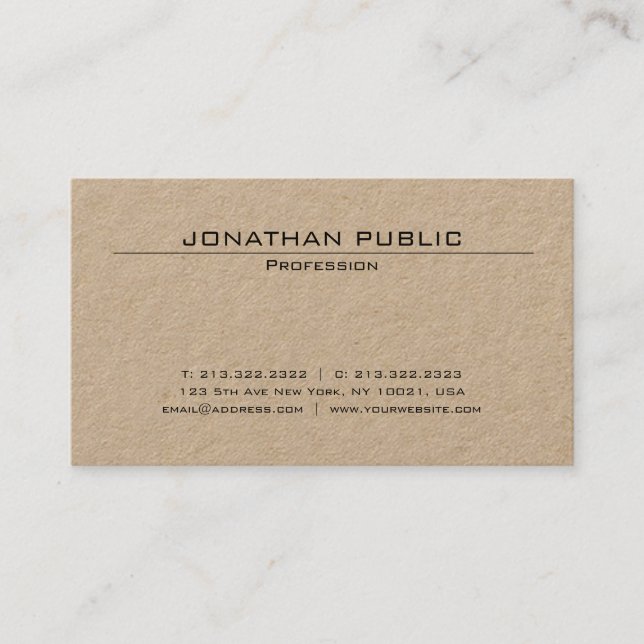 Brown Kraft Paper Minimalist Elegant Trendy Luxe Business Card (Front)