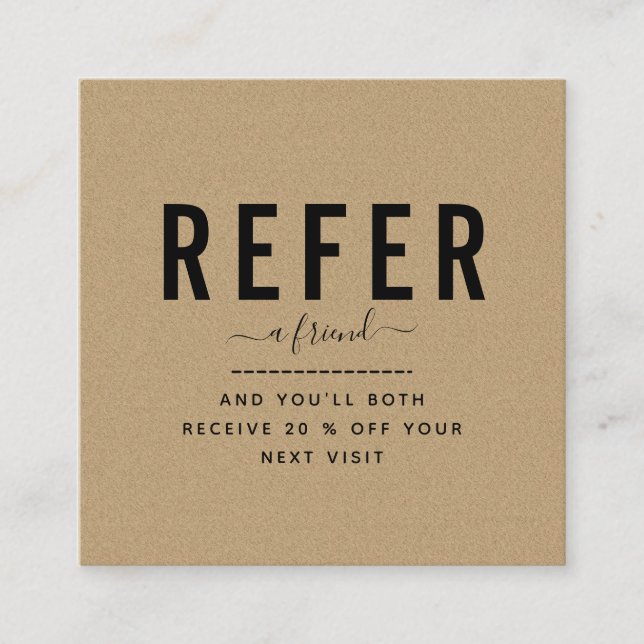Brown Kraft Paper Modern & Minimalist Add Logo Referral Card (Front)