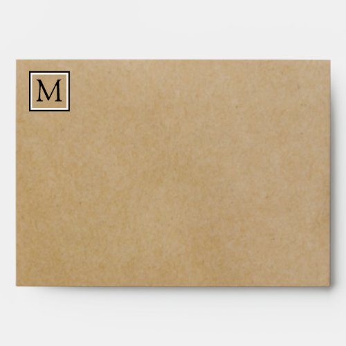 Brown Kraft Paper Monogram with BW Buffalo Check Envelope