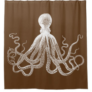 Brown Kraken Octopus Shower Curtain