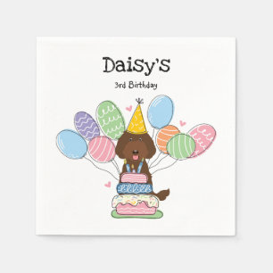 Brown Labradoodle Dog Birthday Party Paper Napkins