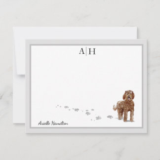 Brown Labradoodle Dog Gray Border Monogram Custom Note Card