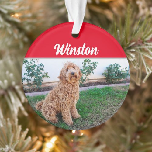 Brown Labradoodle Dog with Name Photo Christmas Ornament
