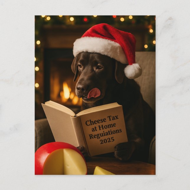 Brown Labrador  'Cheese Tax' Christmas postcard (Front)