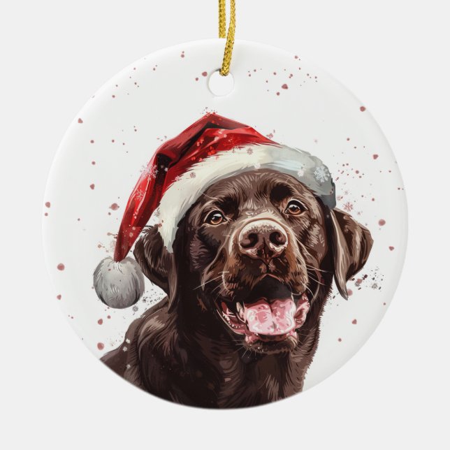 Brown Labrador Dog Christmas Personalized Ceramic Ornament (Front)