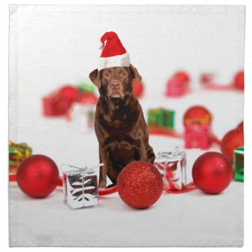 Brown Labrador Dog Christmas w Gifts Santa Hat Cloth Napkin