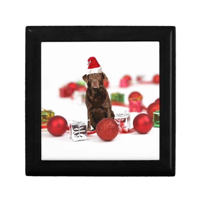 Brown Labrador Dog Christmas w Gifts Santa Hat Gift Box (Front)