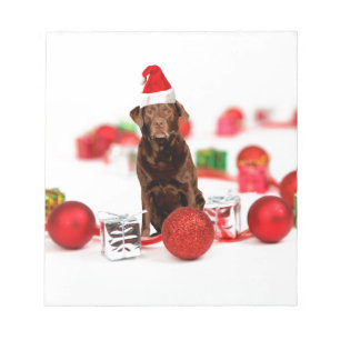 Brown Labrador Dog Christmas w Gifts Santa Hat Notepad