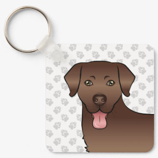 Brown Labrador Retriever Cartoon Dog Head &amp; Name Keychain
