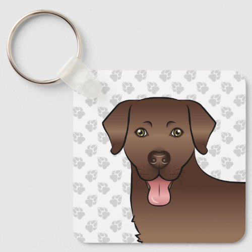 Brown Labrador Retriever Cartoon Dog Head  Name Keychain